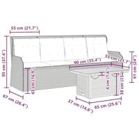 3-delige Loungeset met kussens poly rattan grijs - thumbnail