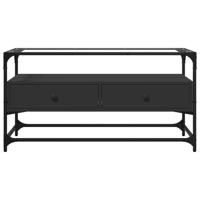 Tv-meubel met glazen blad 98x35x51 cm bewerkt hout zwart - thumbnail