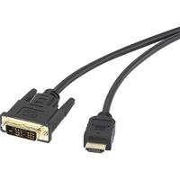 Renkforce DVI / HDMI Adapterkabel DVI-D 18+1-polige stekker, HDMI-A-stekker 1.80 m Zwart RF-4212216 Vergulde steekcontacten, Schroefbaar DVI-kabel - thumbnail