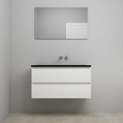 On-Line Badkamermeubelset - 100 cm - Voorgemonteerd - Ladestructuur - Acryl Wastafel - zonder Kraangat - Spiegel - Hoogglans Wit