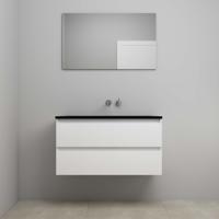 On-Line Badkamermeubelset - 100 cm - Voorgemonteerd - Ladestructuur - Acryl Wastafel - zonder Kraangat - Spiegel - Hoogglans Wit - thumbnail