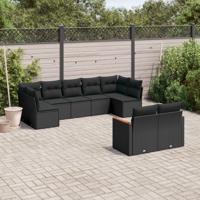 9-delige Loungeset met kussens poly rattan zwart - thumbnail