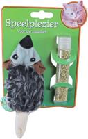 Kattenspeelgoed op kaart pluche rat met catnip vulbaar, 18 cm. - thumbnail