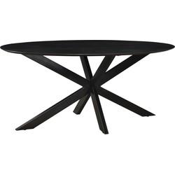 Sohome Ovale Eettafel 'Coco' Mangohout en staal, kleur Zwart, 180 x 90cm