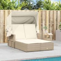 Ligbed 2-persoons met luifel en kussens poly rattan beige - thumbnail