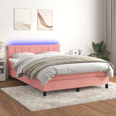 Boxspring met matras en LED fluweel roze 140x190 cm