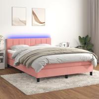 Boxspring met matras en LED fluweel roze 140x190 cm - thumbnail