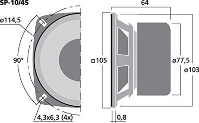 Monacor SP-10/4S 4 inch 10.5 cm Mini-luidspreker 15 W 4 Ω