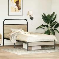 Bedframe zonder matras bewerkt hout gerookt eiken 100x190 cm - thumbnail
