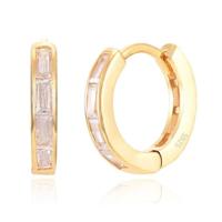 Elenza Goudkleurige Hoepel Oorbellen met Zirkonia Baguettes - thumbnail