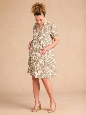 Kort zwangerschapsjurkje met bloemenmotief ENVIE DE FRAISE kaki Kort zwangerschapsjurkje met bloemenmotief ENVIE DE FRAISE kaki