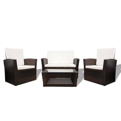 4-delige Loungeset met kussens poly rattan bruin