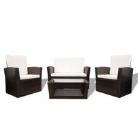 4-delige Loungeset met kussens poly rattan bruin - thumbnail