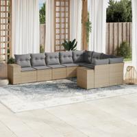 9-delige Loungeset met kussens poly rattan beige - thumbnail