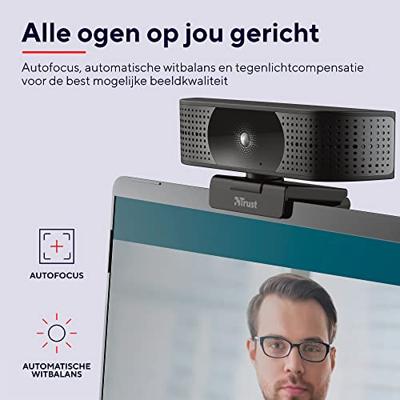 Trust Teza 4K-webcam 3840 x 2160 Pixel Standvoet, Klemhouder