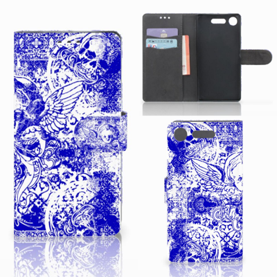 Telefoonhoesje met Naam Sony Xperia XZ1 Angel Skull Blauw Telefoonhoesje met Naam Sony Xperia XZ1 Angel Skull Blauw