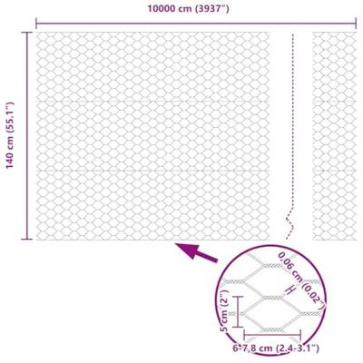 VidaXL Hexagon hek zilver 1,4 x 100 m gegalvaniseerd staal