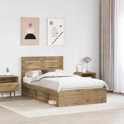 Bedframe Ambachtelijk eiken 135 x 190 cm Massief grenenhout