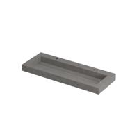 INK Pitch Wastafel Keramische Slab Centraal met Drain en Front en Side Skirts 2 Kraangaten - 1200x450x90 mm - Armani Grey Mat - thumbnail