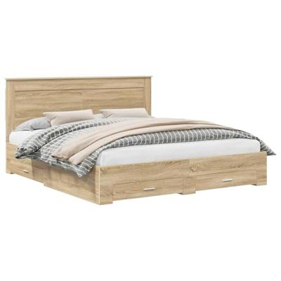 Bedframe met lade met hoofdeinde met opslag Bewerkt hout