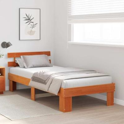 Bedframe met hoofdeinde Bruin 75 x 190 cm Massief grenenhout