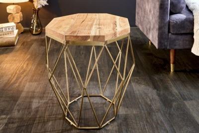 Abstract bijzettafel DIAMOND 50cm natuurlijk acacia messing metaal - 41855