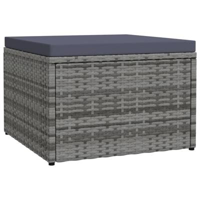 Tuinvoetenbank met kussen poly rattan grijs