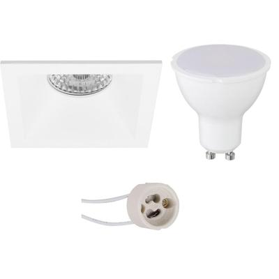 Energiezuinige LED Inbouwspot Set - GU10 - Vierkant Mat Wit - 6W - 4200K