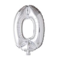 Globos Folie ballon nummer '0' zilver 40cm - thumbnail