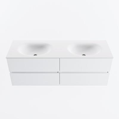 MONDIAZ VICA 140cm badmeubel onderkast Talc 4 lades. Wastafel MOON dubbel 2 kraangaten, kleur Talc.