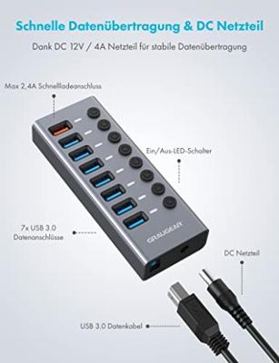 GrauGear G-HUB71-A USB 3.2 Gen 1-hub 7 poorten Meerdere kleuren