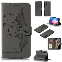 Feather patroon Litchi textuur horizontale Flip lederen draagtas met portemonnee & houder & kaartsleuven voor Xiaomi mi 9 (grijs) - thumbnail