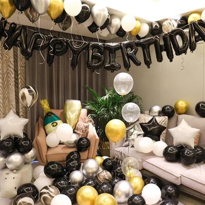 Happy Birthday Girl Boy Aluminium Film Balloon Scene Decoratie Set Achtergrond Muur Decoratie Volwassen Party Decoratie Supplies (Zwart)