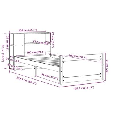 Bed met boekenkast zonder matras massief grenenhout 100x200 cm