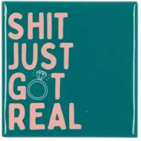 Daan Kromhout Design tegeltje keramiek shit just got real 10x10cm blauw - thumbnail