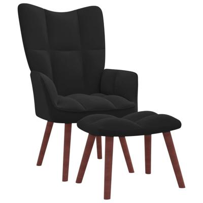 Relaxstoel met voetenbank fluweel zwart