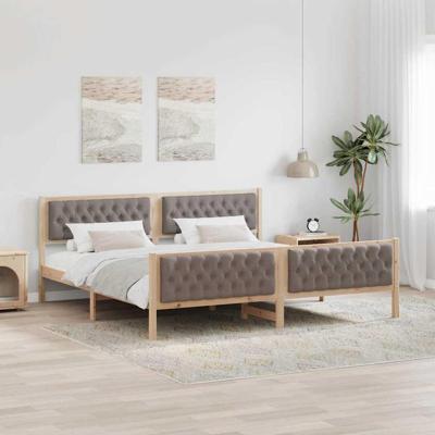 Bedframe met hoofdeinde Taupe 200 x 200 cm Massief grenenhout