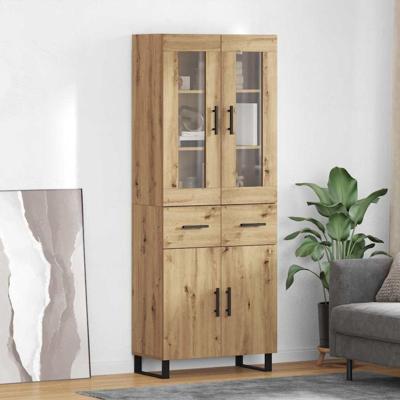 Hoge kast met lade 2 pcs Artisan Eiken Geengineerd Hout en Glas