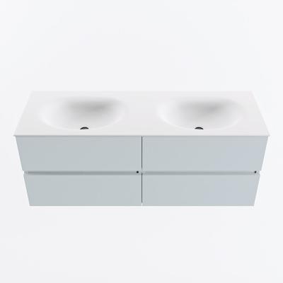 MONDIAZ VICA 130cm badmeubel onderkast Clay 4 lades. Wastafel MOON dubbel zonder kraangat, kleur Talc.