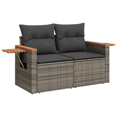 5-delige Loungeset met kussens poly rattan grijs - thumbnail
