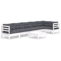 7-delige Loungeset met kussens grenenhout wit - thumbnail