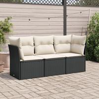 3-delige Loungeset met kussens poly rattan zwart - thumbnail