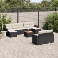 10-delige Loungeset met kussens poly rattan zwart - thumbnail