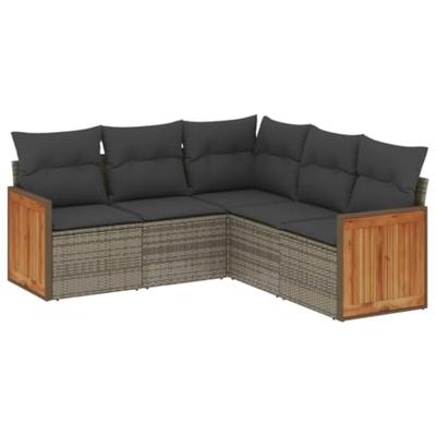 5-delige Loungeset met kussens poly rattan grijs
