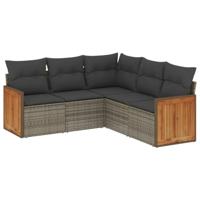 5-delige Loungeset met kussens poly rattan grijs - thumbnail