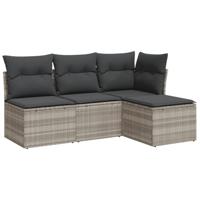 4-delige Loungeset met kussens poly rattan lichtgrijs - thumbnail