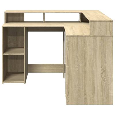 Bureau met LED-verlichting 130x130x91 cm hout sonoma eikenkleur - thumbnail