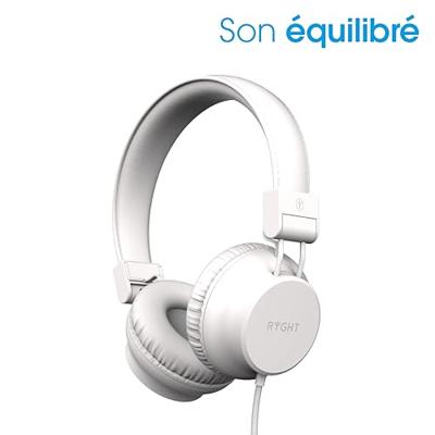RYGHT R484789 NIMA bedrade hoofdtelefoon, helder en diep stereogeluid, opvouwbaar en licht, geïntegreerde microfoon, gevoerde oordopjes, 1,2 meter kabel, wit