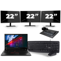 Lenovo ThinkPad T490 - Intel Core i5-8e Generatie - 14 inch - 16GB RAM - 256GB SSD - Windows 11 Home + 3x 22 inch Monitor - thumbnail