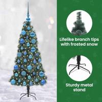 VidaXL Kunstmatige voorverlichte kerstboom met bal set groen 120 cm - thumbnail